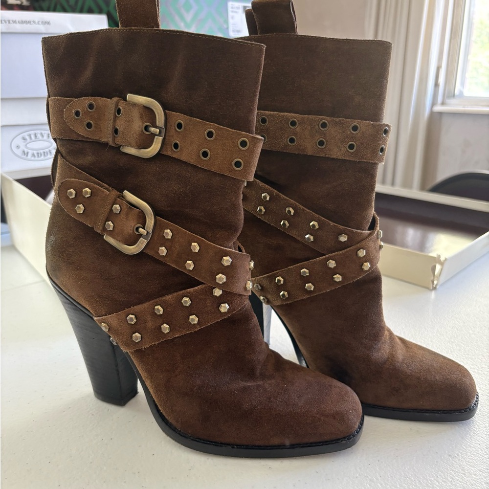 Joan & David Taupe Suede Ankle Boots